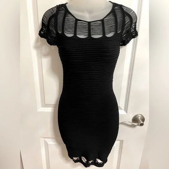 bebe black dress short Bebe Women's Sim Midi Bandage Dress